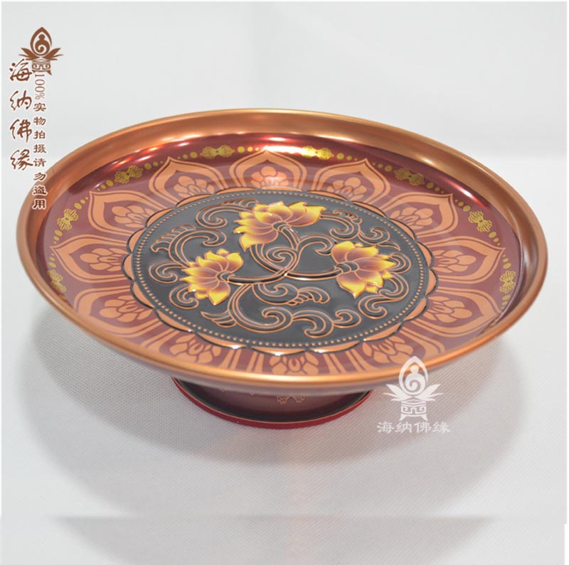 Buddhist supplies Alloy offering plate Fruit plate High foot tribute plate Lotus fruit plate Guanyin offering plate Fruit plate Buddha
