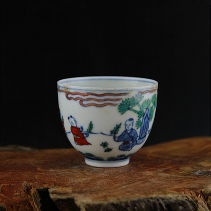 Ming Chenghua Doucai baby play picture cup Palace imperial cup Antiques, antiques, old and used goods, unearthed ornaments collection