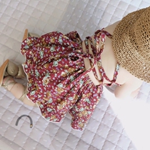 Female children summer dress New 2019 Korean dress female baby floral sleeveless suspender skirt children backless skirt