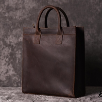 Original crazy Horse leather mens vertical handbag European and American shoulder messenger bag Business leather file bag retro simple