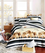 3D dog black striped cotton bedding sheets quilt cover pillowcase four-piece kit set can be customized