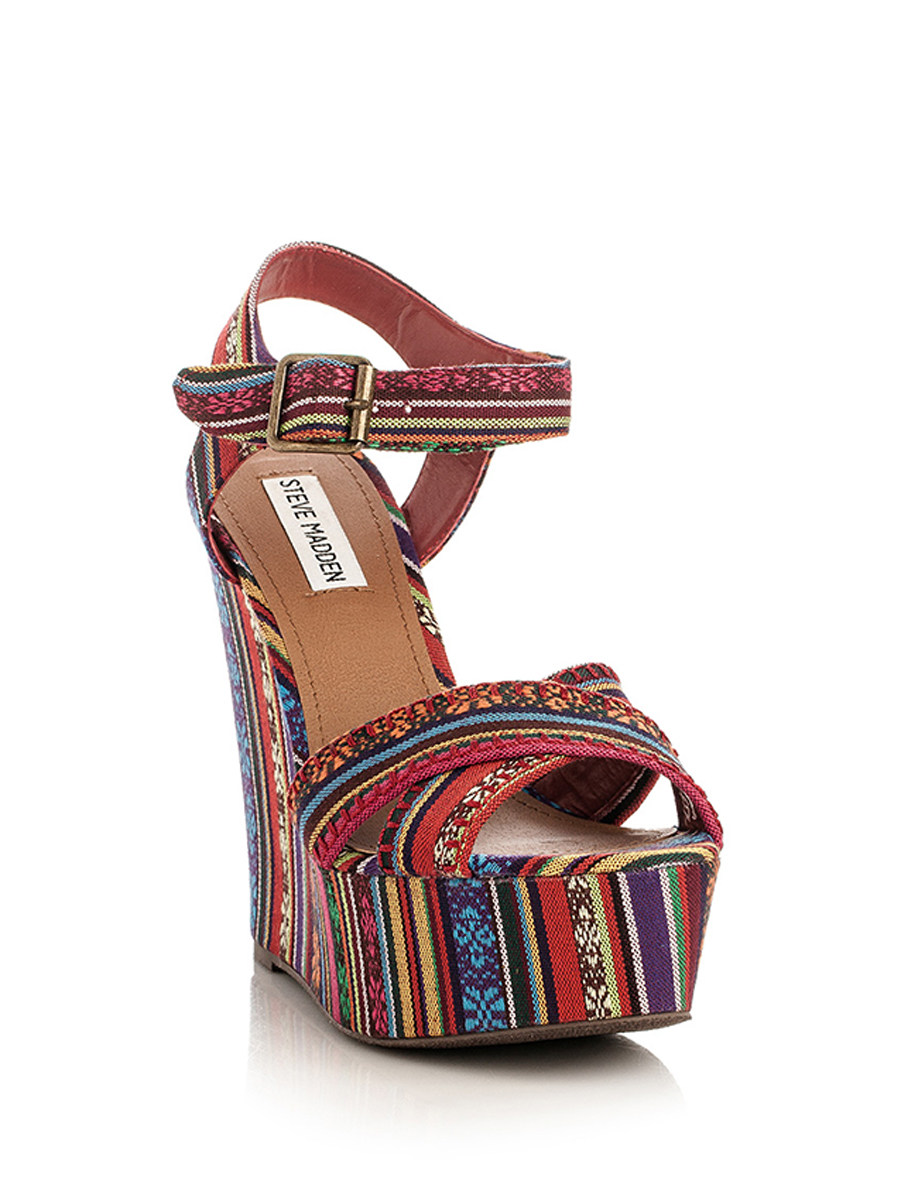 Steve Madden/思美登 彩色编织交叉绑带坡跟鞋