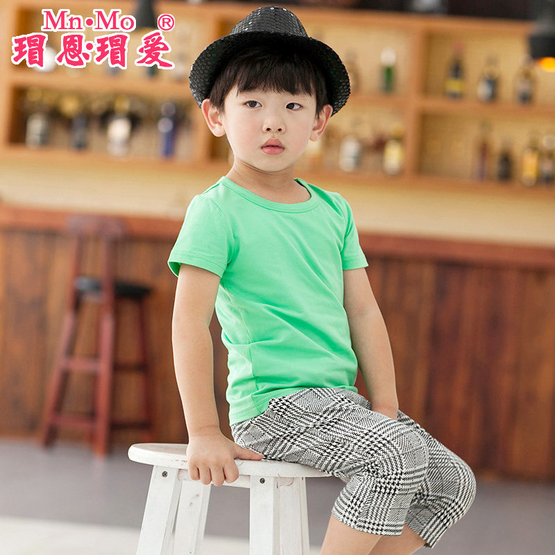 瑁恩瑁爱2016新款夏装男童短袖T恤儿童纯色打底衫圆领汗衫上衣韩