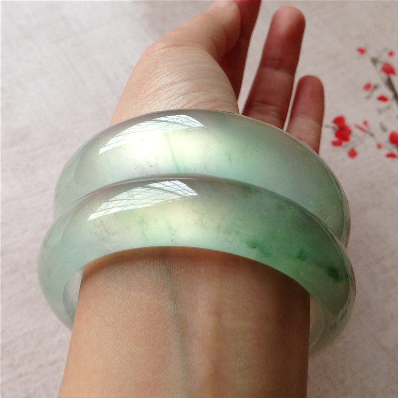 Natural Burmese Laokeng Jade Bracelet High Ice Seed Yang Green Floating Flower Jade Bracelet Women's A Goods Jade Bracelet