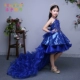 Cô gái bám đuôi kho báu màu xanh trẻ em người mẫu catwalk catwalk trang phục trình diễn máy chủ đuôi tháo gỡ 2 áo gile bé trai Váy trẻ em