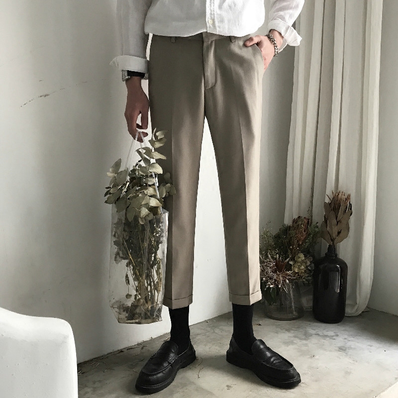 【JM】自制 订制色泽 自留款 绅士优雅 浅杏色九分修身直筒西裤男
