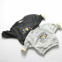 Winter style Korean version of childrens clothing small and medium childrens baby girl cartoon animal plus suede cardiovert sweatshirt soft and warm