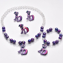 Pony Ziyue Princess Necklace Bracelet Ring Ear Clamp Set Handmade Beaded Crystal Pendant Pony Baby Jewelry