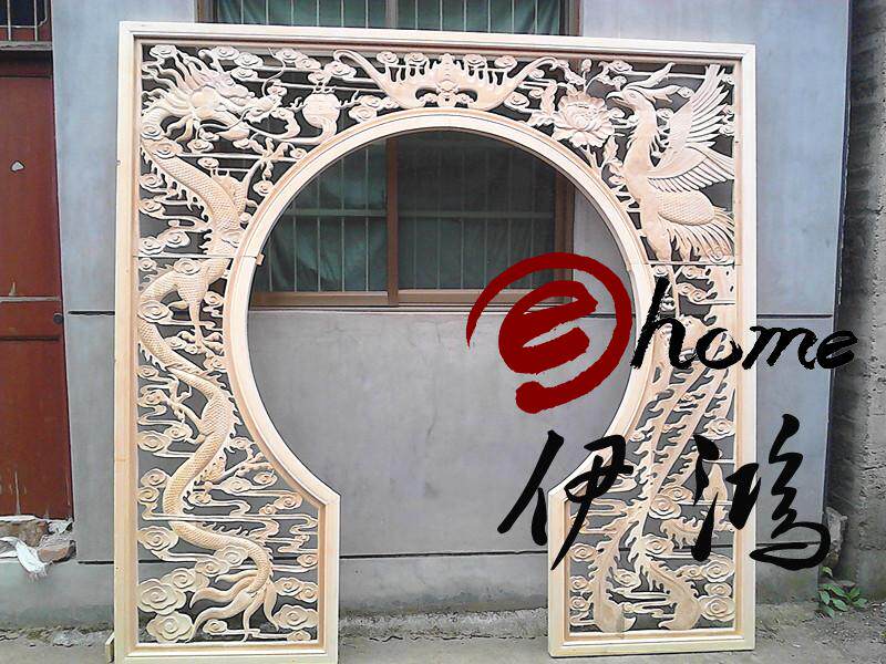 Dongyang antique doors and windows Chinese-style entrance partition background wall screen flower grid floor ice crack moon dragon Phoenix moon hole door