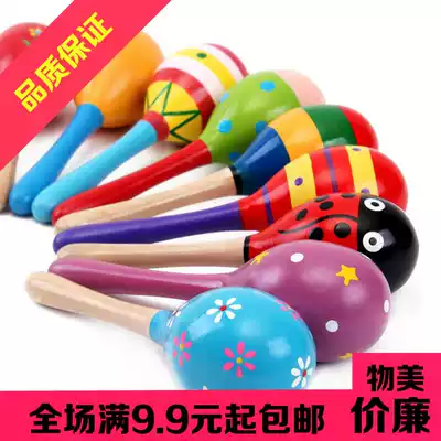 Baby sand hammer wooden wooden exercise hearing grip rattle 0-1 year old children's musical instrument baby toys wholesale