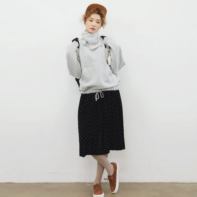 韩国stylenanda官方正品 时尚腰部抽绳纯色卫衣-混合灰色