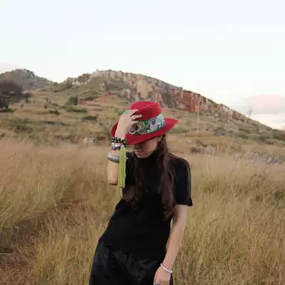 Cloud decoration totem original design women's hat national style hat embroidered hat pine peach embroidered personality cowboy hat sun hat