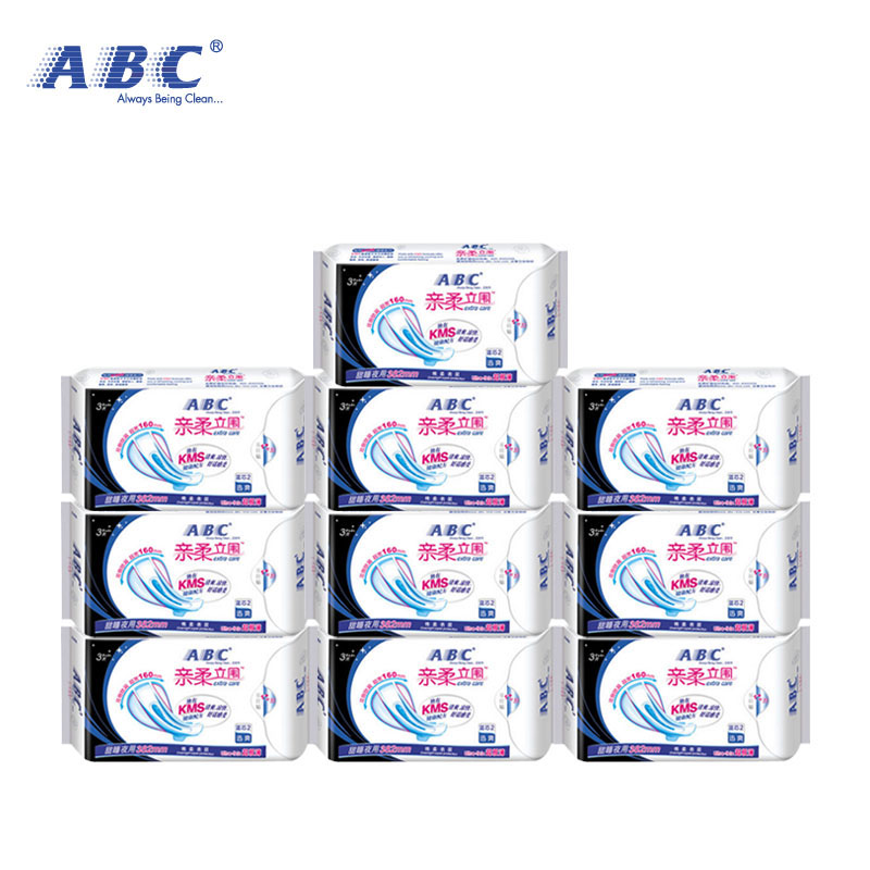 ABC卫生巾立围超薄纯棉柔超长甜睡防侧漏夜用382mm超长夜用10包