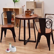  Negotiation milk tea shop table and chair combination Simple leisure balcony cafe solid wood coffee table Fresh wrought iron small round table
