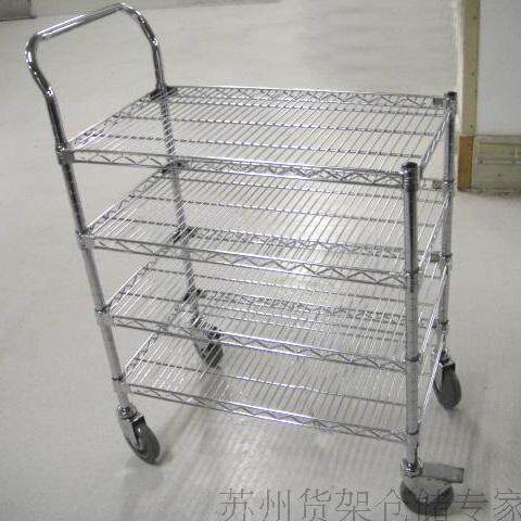 Four layers of armrail mesh chrome rotation grid mobile cart stainless steel 4 layer industrial line cart cart