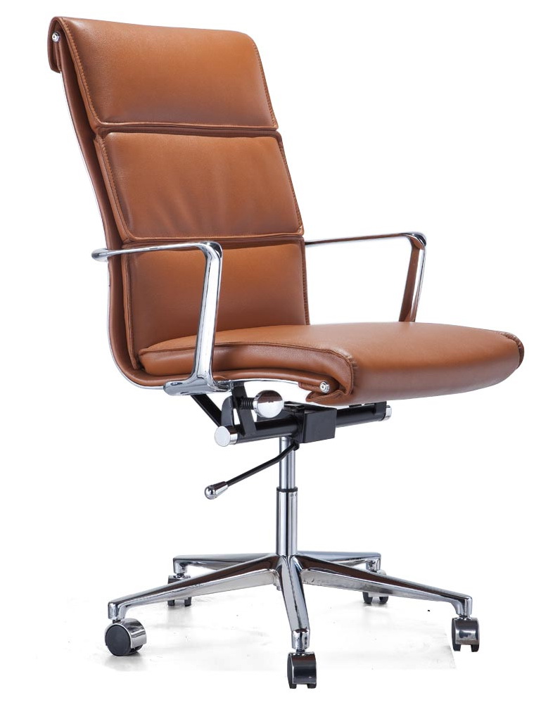 Creative designer chair Nordic high back soft bag office chair aluminum alloy electroplated swivel chair computer chair business reception chair