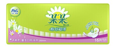 宝洁朵朵卫生巾棉舒超薄量多日用/夜用16片280mm植物透气棉柔
