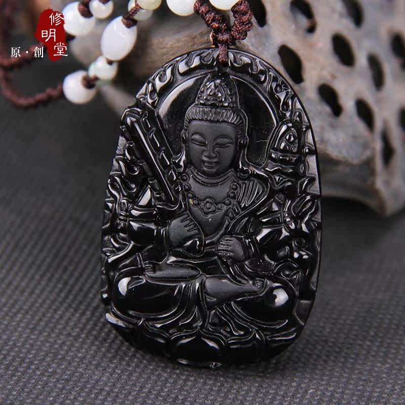 修明堂 开光冰种黑曜石生肖牛生肖虎守护神本命佛虚空藏菩萨吊坠