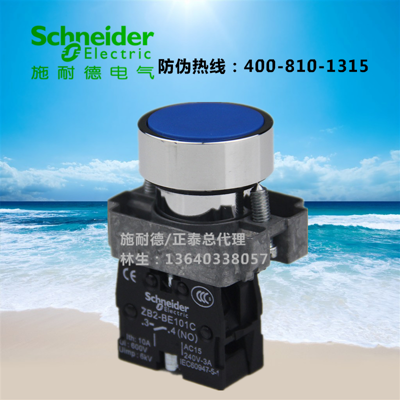 Original Schneider Flat Head Button XB2-BA61C Blue Button Open 1NO