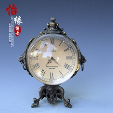 Сувенир 古董古玩西洋老货旧货黄铜水晶球机械闹钟座钟 家居装饰摆件收藏