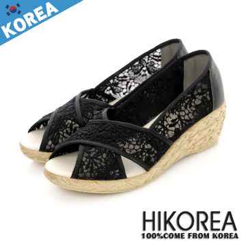 台湾官网直邮进口【HIKOREA韩美鞋】 韩国空运正韩制裸肌蕾丝镂空