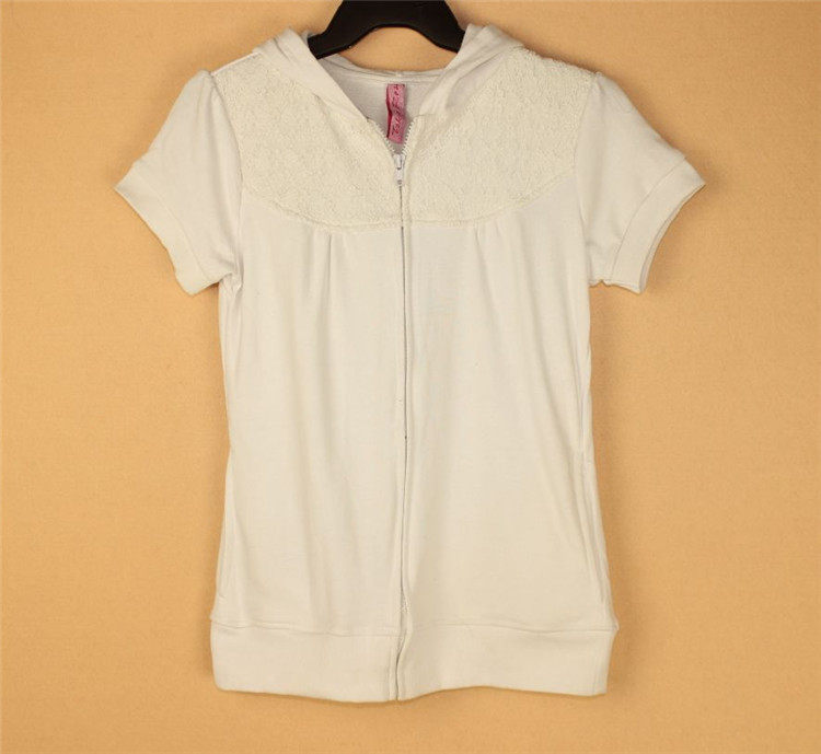 2017 Original Single Lady Spring and Autumn Korean version of new slim slim zipper cute short sleeve hooded sweatshirt 3729