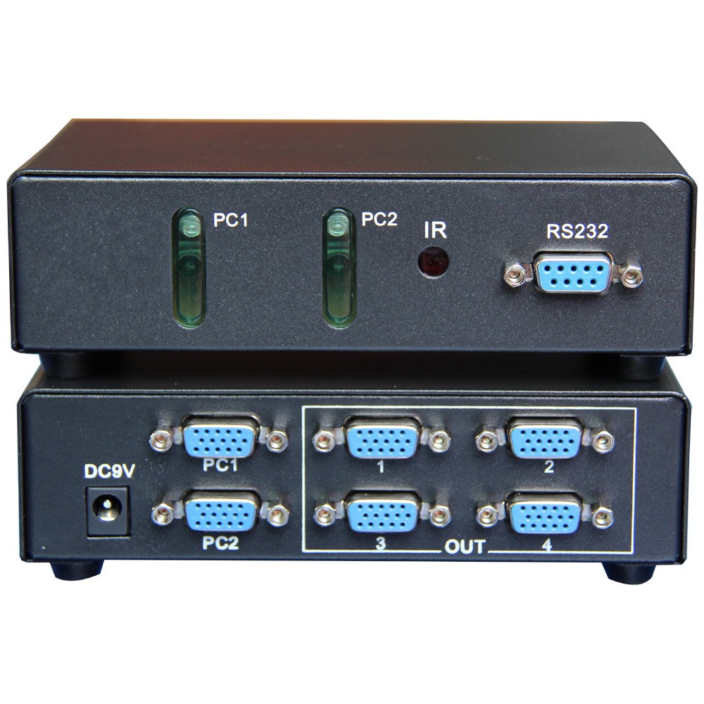 2 in 4 out high frequency wide VGA switching dispenser with RS232 infrared remote control 350M bandwidth