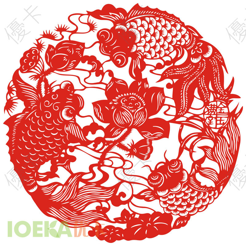 Auspicious fish blessing window decals paper-cut stickers New Year and Spring Festival festive glass stickers (Jinyu Mantang) CH0453