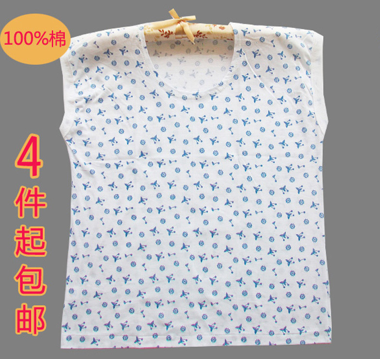 Female middle-aged and elderly cotton sleeveless sweatshirt cotton underwear old lady's mother-in-law shirt printed wide-shoulder vest