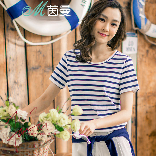 茵曼 18年夏季新款 纯棉 韩范宽松女式上衣 条纹T恤 天猫优惠券折后￥69包邮（￥99-30）5色可选