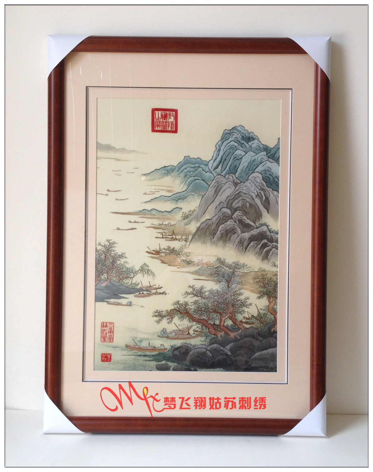Tang Yin landscape embroidery Su embroidery hand-painted living room hanging painting landscape landscape painting Su embroidery bedroom porch study Su embroidery