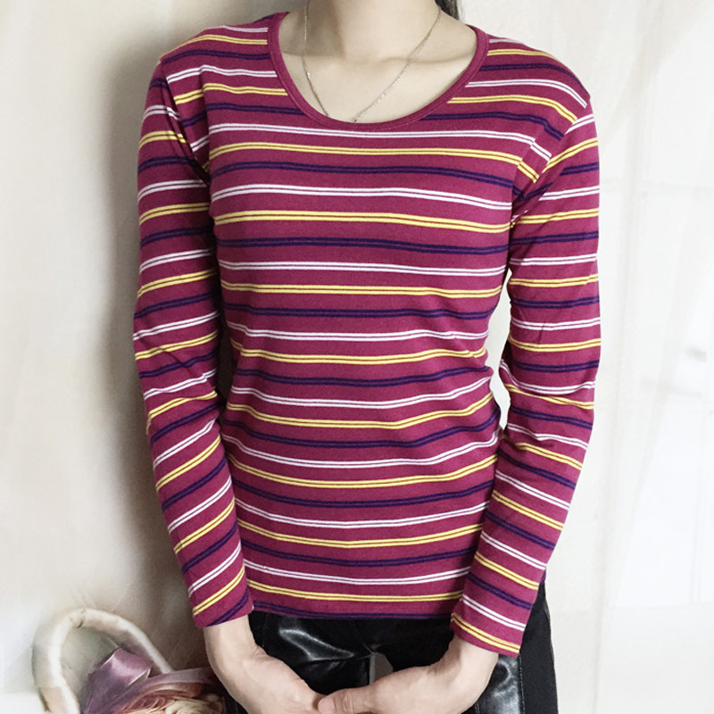 Women's singles blouses blouses Striped Cotton Leka Dressing slim base Undershirt Fever Coat Cotton Sweatshirt Mom