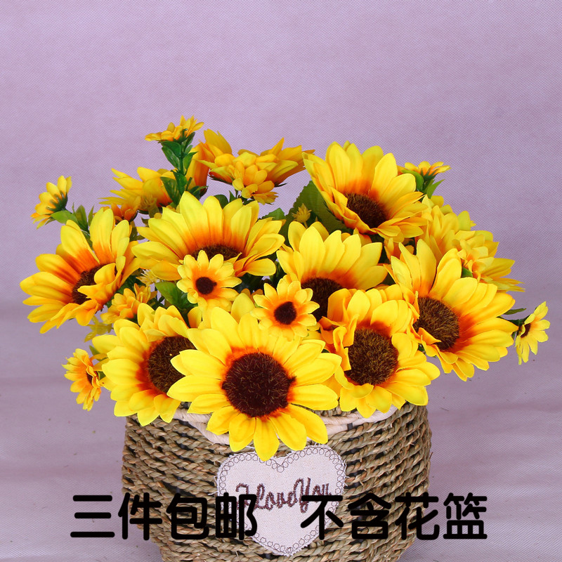 European sunflower simulation bouquet Pastoral flower arrangement Fake flower Silk flower Carnation chrysanthemum decorative flower photo props