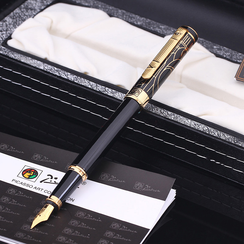 Free Shipping Genuine Pimio Picasso 902 Pure Black Gold Carved Agate Red Iridium Gold Ink Fountain Pen Company Business Gift Free Shipping Genuine Pimio Picasso 902 Pure Black Gold Carved Agate Red Iridium Gold Ink Fountain Pen Company Business Gift