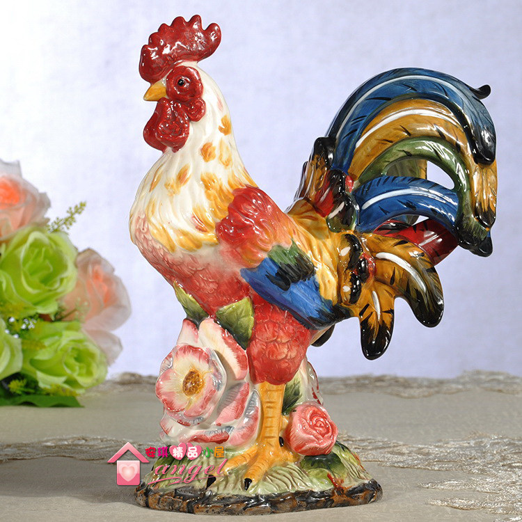 Fangya brand town house rose flower rooster ceramic ornaments TV cabinet wine cabinet porch ornaments home accessories gifts
