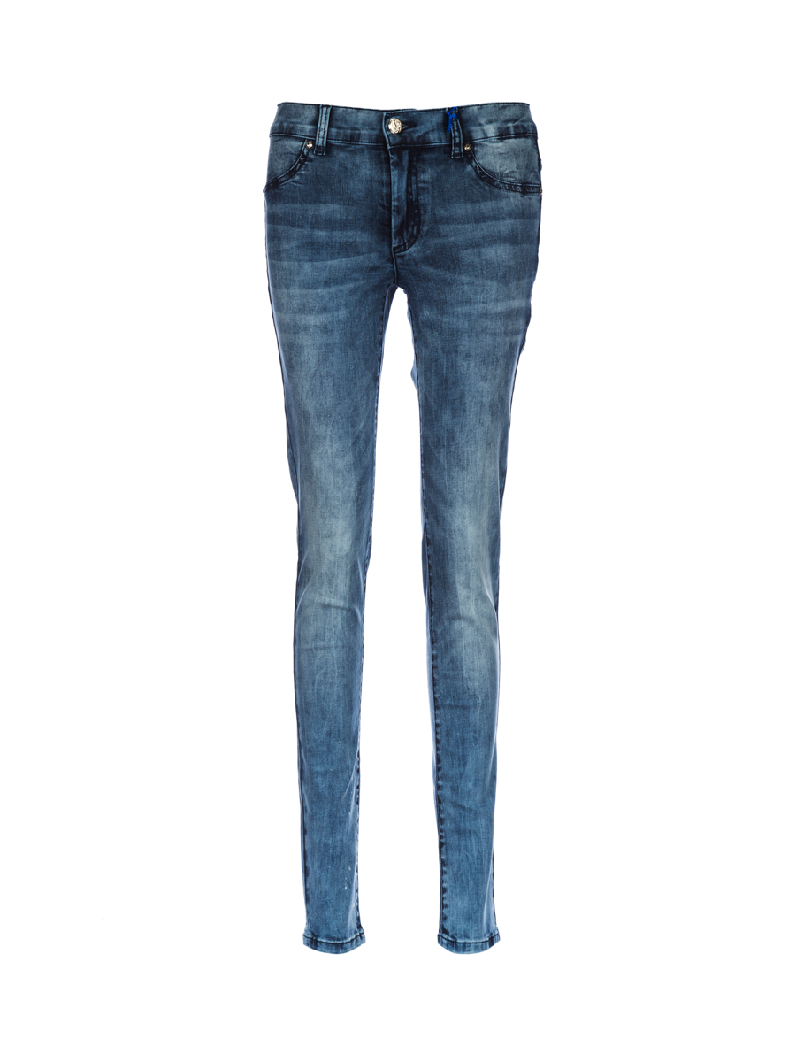 versace jeans 蓝色猫须纹插袋式修身水洗牛仔裤