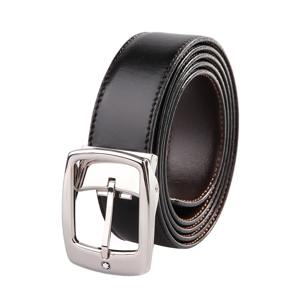 MONTBLANC 万宝龙 男士镀钯光面长方形针扣黑色皮带 9695