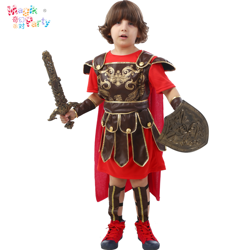 Halloween children perform costumes Cosplay boy Ancient Rome Prince Spartan warrior warrior warrior