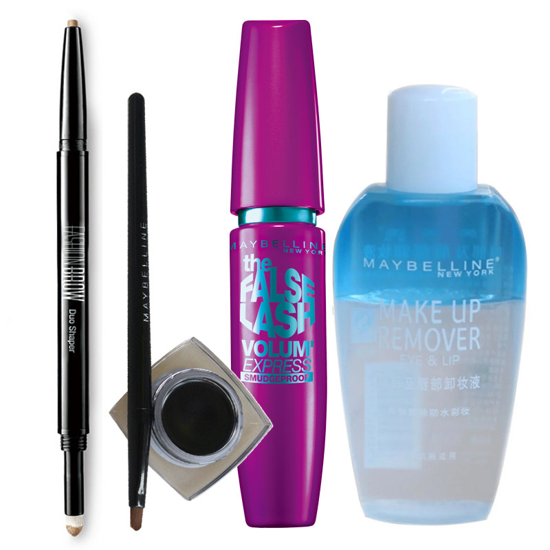 包邮美宝莲彩妆套装 密扇睫毛膏+双头多用眉笔+眼线膏+眼唇卸妆液