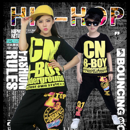 嘻哈学生鬼步街舞衣服女演出服套装宽松爵士舞