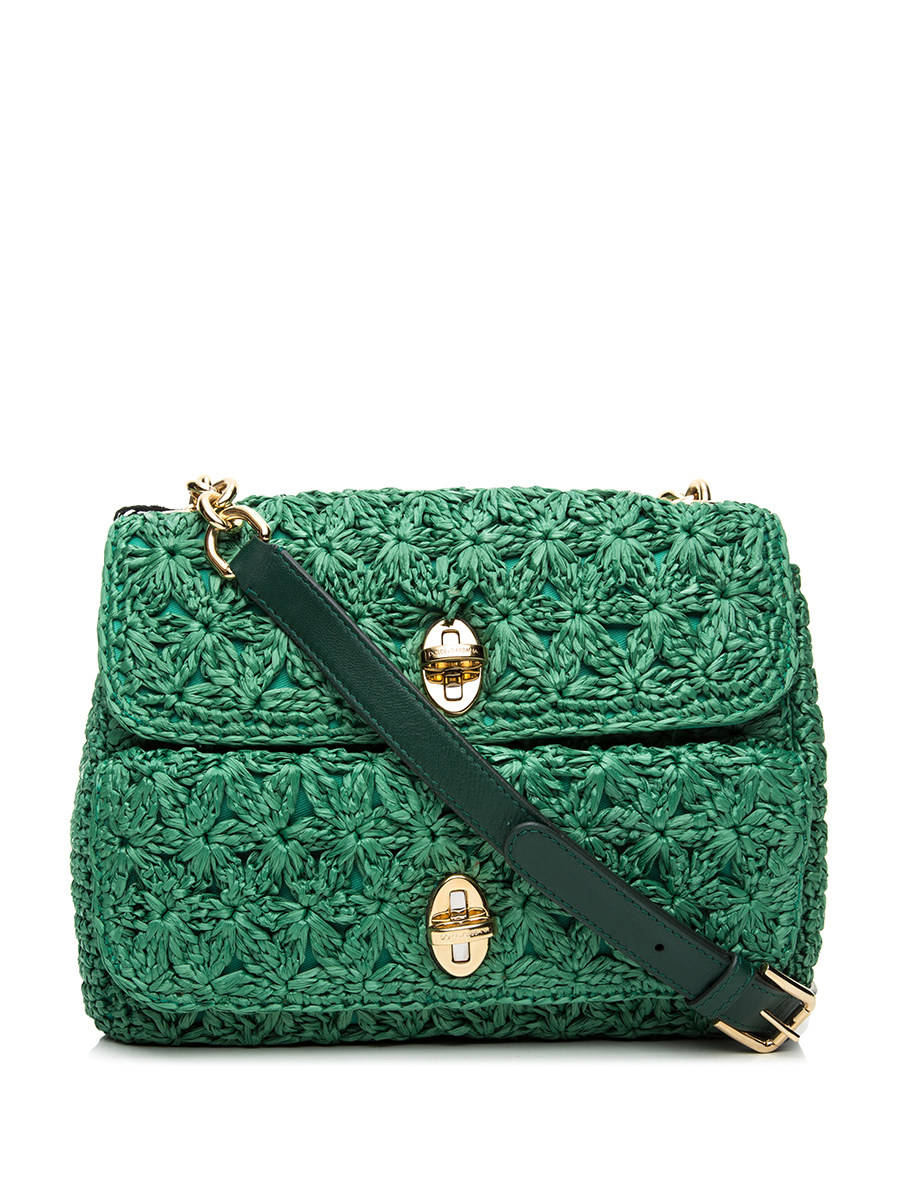 Dolce&Gabbana 草绿色编织设计翻盖肩包