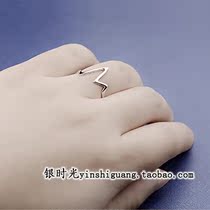 Silver time S925 sterling silver ring simple bright face heartbeat ring personality tail ring fashion temperament open ring female