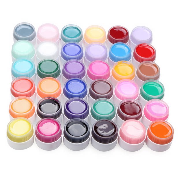 美甲彩胶批发 光疗实色胶 UV凝胶光疗彩胶细粉散粉亮片彩胶36色