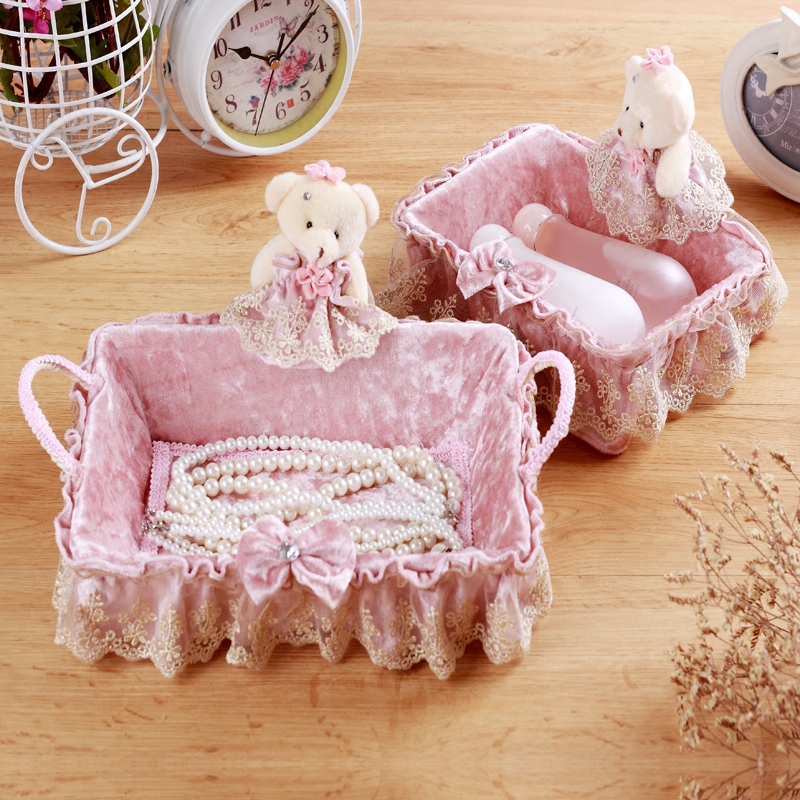 Creative European fabric cosmetics desktop storage box lace storage basket remote control fruit basket sundries storage box