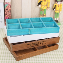 zakka vintage wood Wood hair rope small object lattice storage box Table multi-grid box Wooden box meat tray