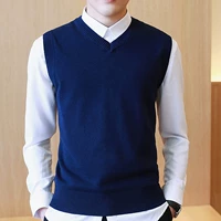 Mùa xuân và mùa thu nam áo len len áo len cổ chữ V cắt cổ áo trễ vai không tay áo sơ mi mỏng công sở vest áo len cardigan nam