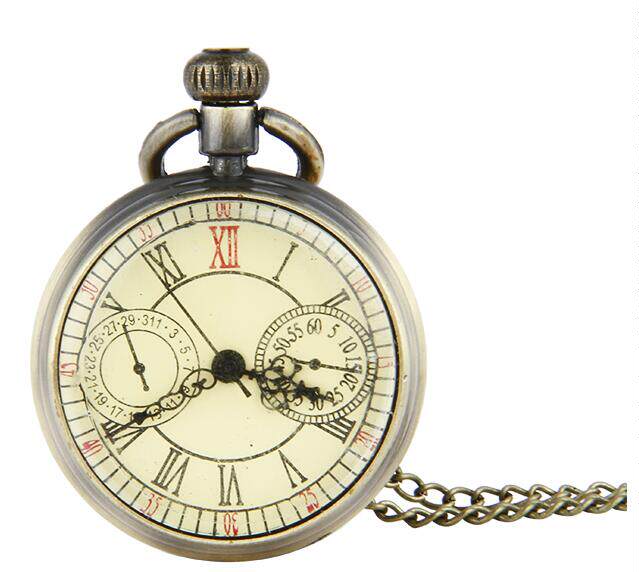 Small Roman digital single - eyed second - eye pocket watch Ancient bronze quartz pocket watch 6066