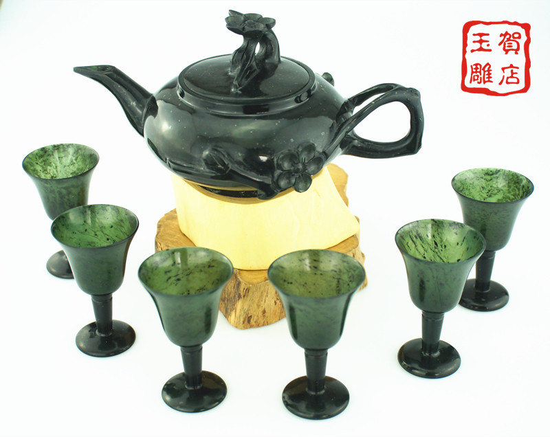 Jiuquan luminous cup He Shop Jade carved luminous cup Boutique Jade Jiuquan Luminous cup Wine set Tea set