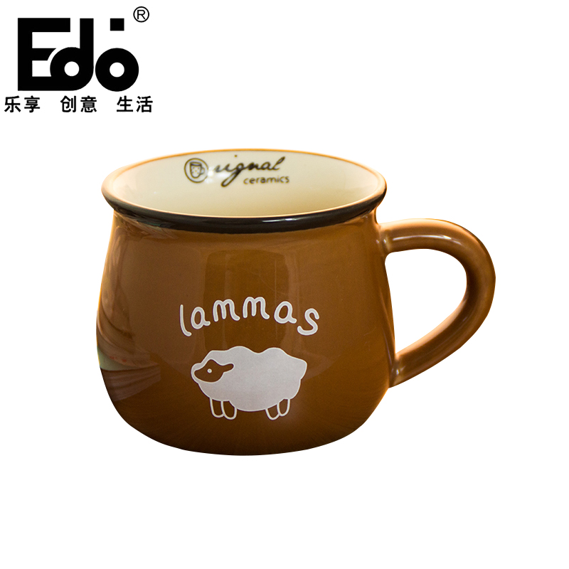 【天猫超市】edo 随手水杯创意时尚口杯陶瓷杯马克杯情侣杯淡咖色