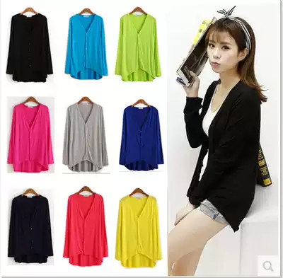 Korean version of women's spring and summer modal large size knitwear jacket front short and back long long version long long sleeve irregular cardigan